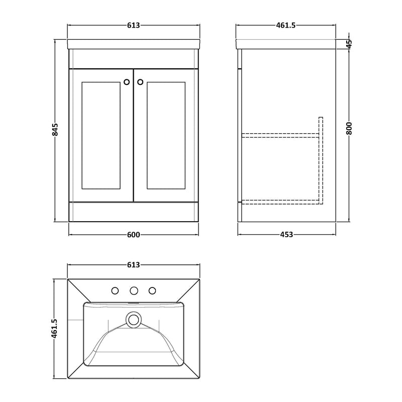 Classique 600mm Floor Standing Vanity Unit With 2 Doors With Contemporary Basin - Satin Green