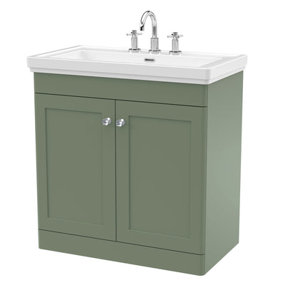 Classique 800mm Floor Standing Vanity Unit With 2 Doors With Fireclay Basin - Satin Green