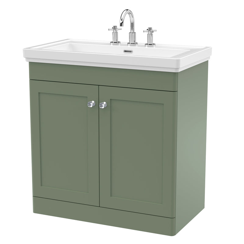 Classique 800mm Floor Standing Vanity Unit With 2 Doors With Fireclay Basin - Satin Green