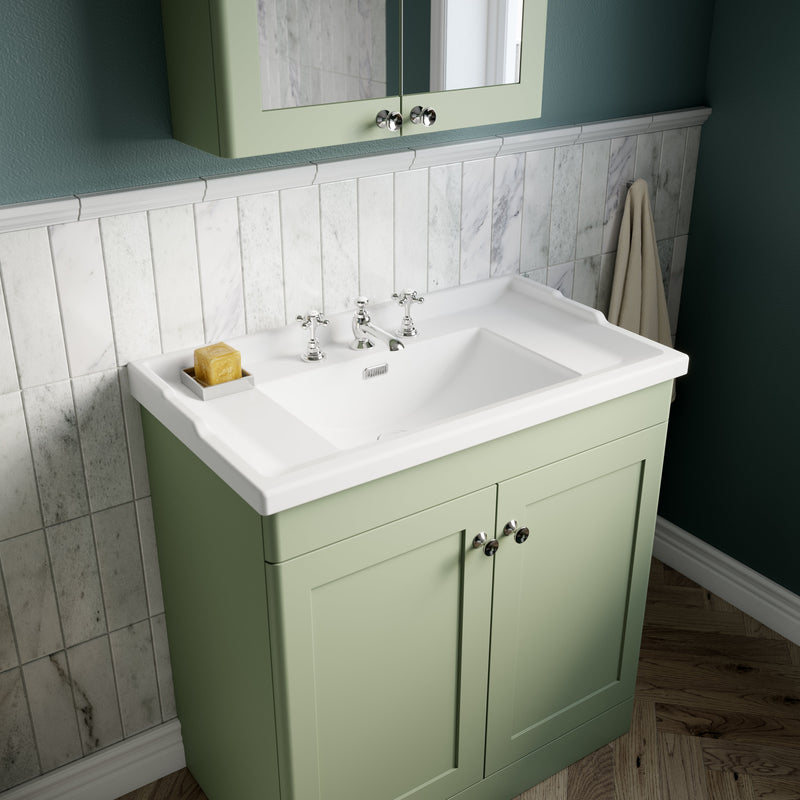 Classique 800mm Wall Hung Vanity Unit With 1 Drawer With Traditional Basin - Satin Green