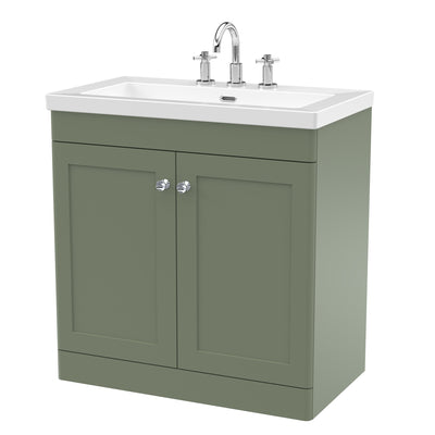 Classique 800mm Floor Standing Vanity Unit With 2 Doors With Contemporary Basin - Satin Green