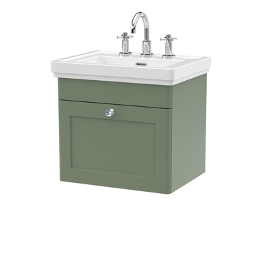 Classique 500mm Wall Hung Vanity Unit With 1 Drawer With Fireclay Basin - Satin Green