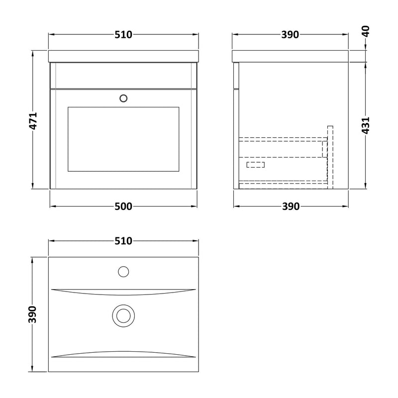 Classique 500mm Wall Hung Vanity Unit With 1 Drawer With Mid Edge Ceramic Basin - Satin Green