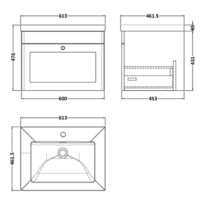 Classique 600mm Wall Hung Vanity Unit With 1 Drawer With Contemporary Basin - Satin Green