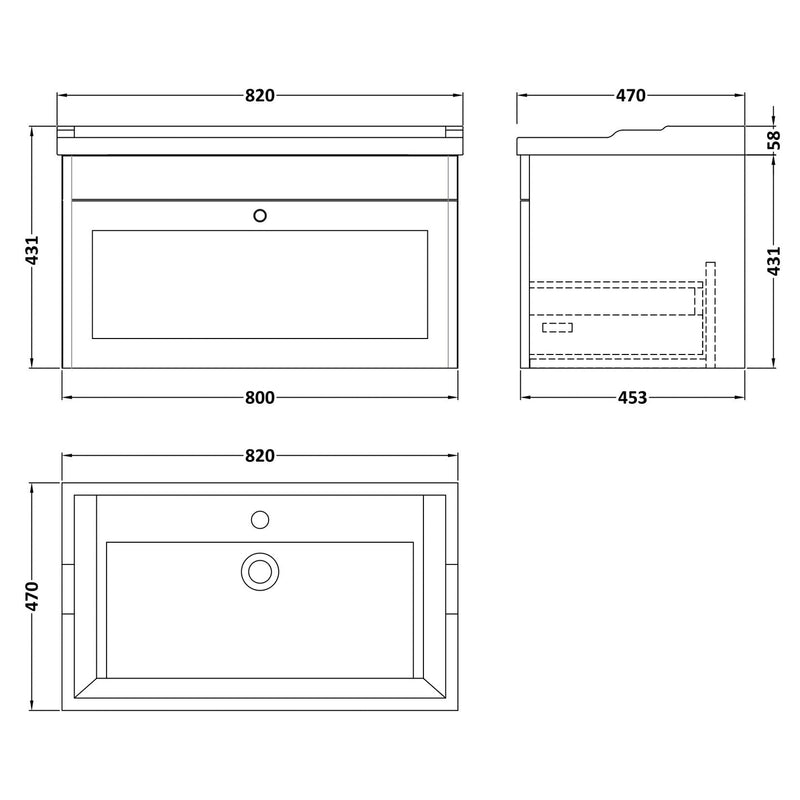 Classique 800mm Wall Hung Vanity Unit With 1 Drawer With Traditional Basin - Satin Green