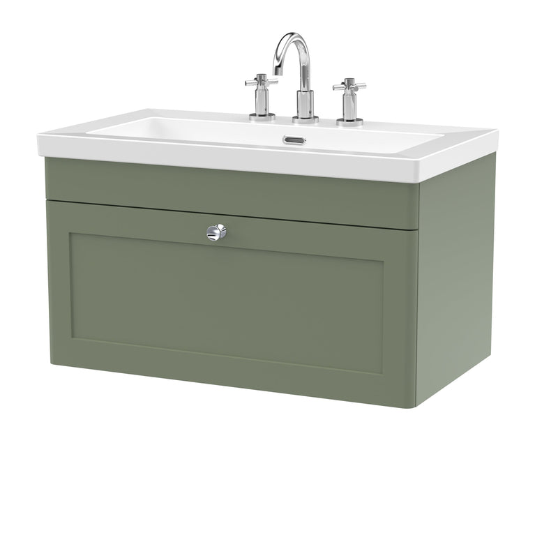 Classique 800mm Wall Hung Vanity Unit With 1 Drawer With Contemporary Basin - Satin Green