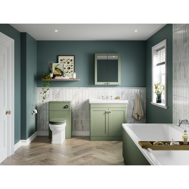 Classique 600mm Floor Standing Vanity Unit With 2 Doors With Thin Edge Ceramic Basin - Satin Green