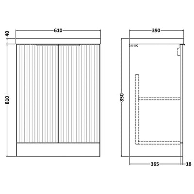 Hudson Reed Fluted Floor Standing 600mm Vanity Unit & Ceramic Basin