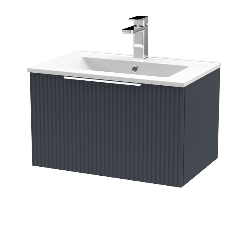 Hudson Reed Fluted Wall Hung 600mm Vanity Unit With 1 Drawer & Ceramic Basin - Satin Anthracite