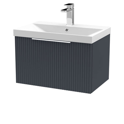 Hudson Reed Fluted Wall Hung 600mm Vanity Unit With 1 Drawer & Ceramic Basin - Satin Anthracite