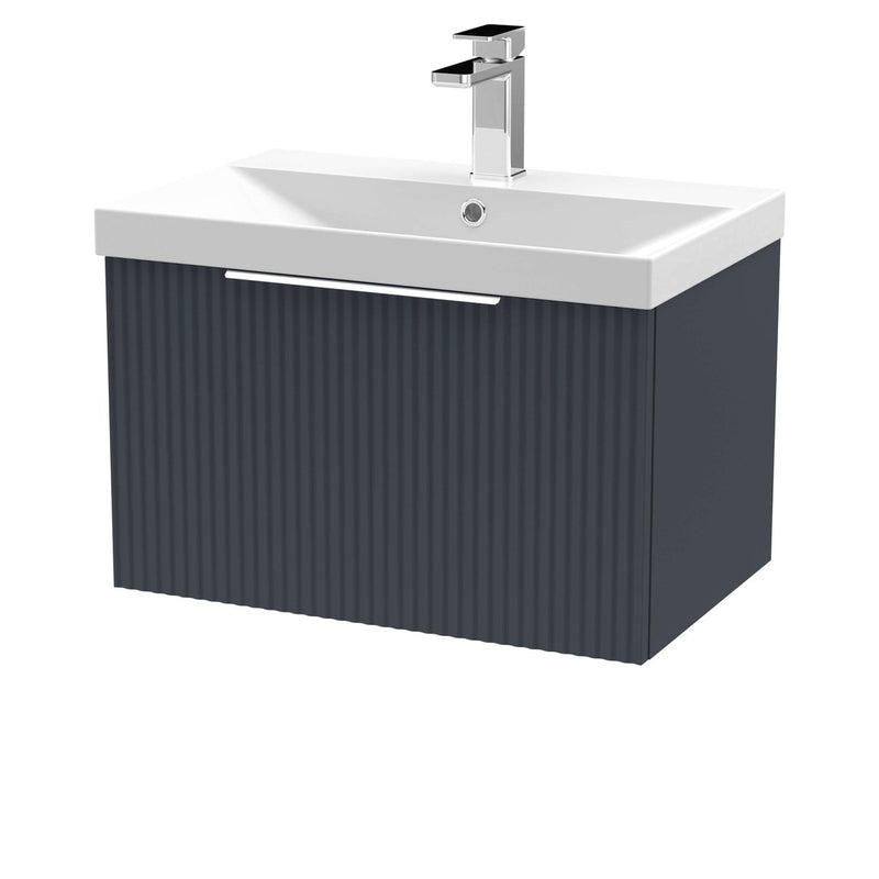 Hudson Reed Fluted Wall Hung 600mm Vanity Unit With 1 Drawer & Ceramic Basin - Satin Anthracite
