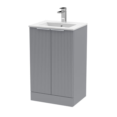 Hudson Reed Fluted Floor Standing 500mm Vanity Unit & Minimalsit Ceramic Basin - Satin grey
