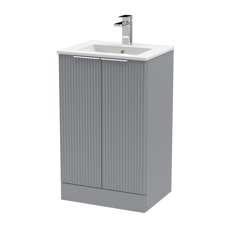 Hudson Reed Fluted Floor Standing 500mm Vanity Unit & Minimalsit Ceramic Basin - Satin grey