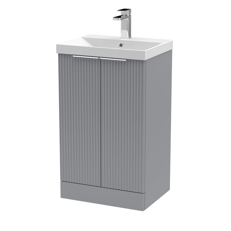 Hudson Reed Fluted Floor Standing 500mm Vanity Unit & Thin Edge Ceramic Basin - Satin Grey