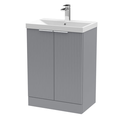 Hudson Reed Fluted Floor Standing 600mm Vanity Unit & Thin Edge Ceramic Basin - Satin Grey