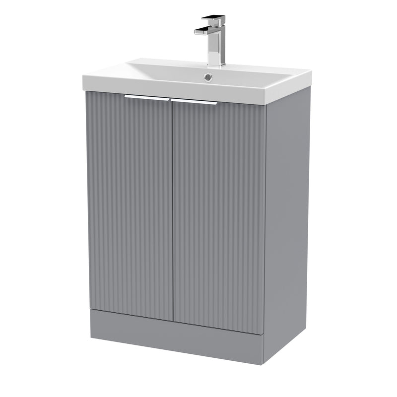 Hudson Reed Fluted Floor Standing 600mm Vanity Unit & Thin Edge Ceramic Basin - Satin Grey