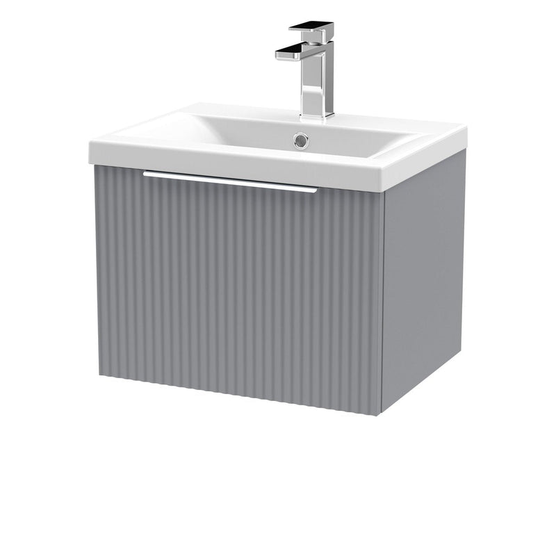 Hudson Reed Fluted Wall Hung 500mm Vanity Unit With 1 Drawer & Mid Edge Ceramic Basin - Satin Grey
