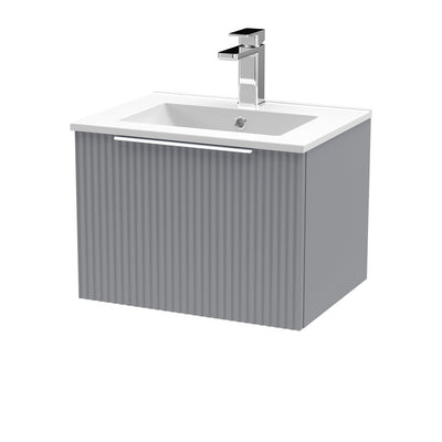 Hudson Reed Fluted Wall Hung 500mm Vanity Unit With 1 Drawer & Minimalist Ceramic Basin - Satin Grey