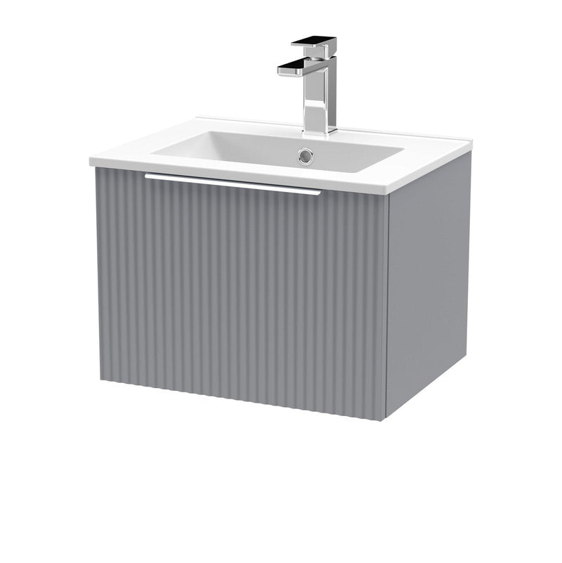 Hudson Reed Fluted Wall Hung 500mm Vanity Unit With 1 Drawer & Minimalist Ceramic Basin - Satin Grey