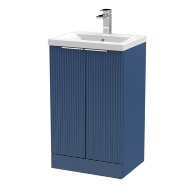 Hudson Reed Fluted Floor Standing 500mm Vanity Unit & Mid Edge Ceramic Basin - Satin Blue