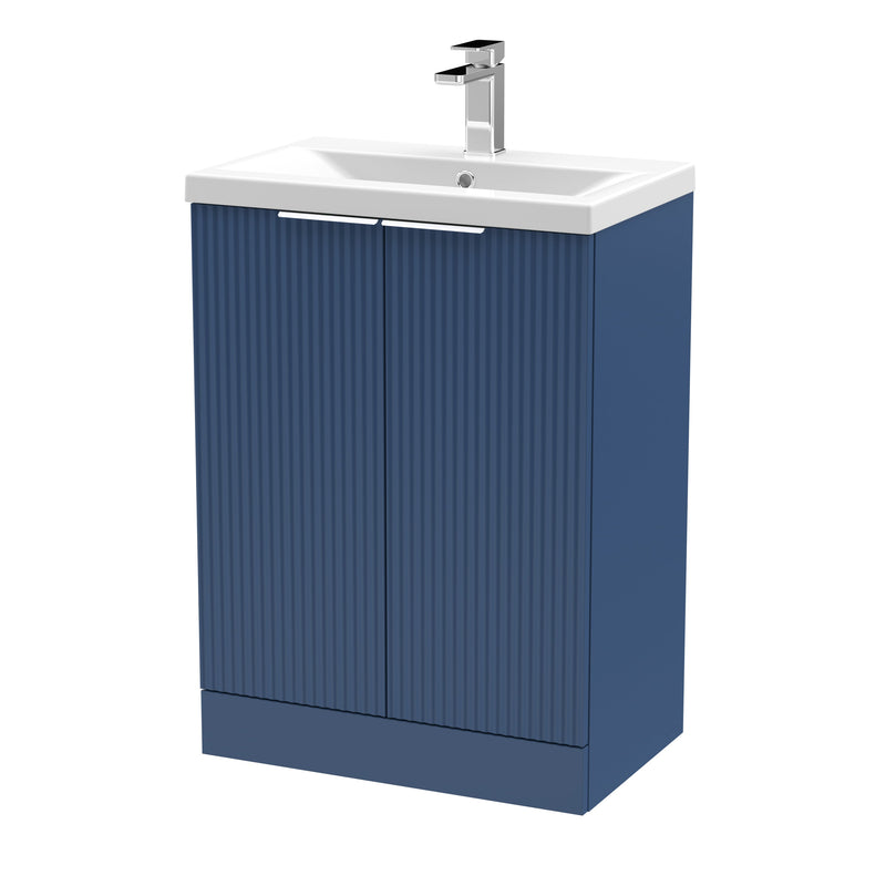 Hudson Reed Fluted Floor Standing 600mm Vanity Unit & Mid Edge Ceramic Basin - Satin Blue