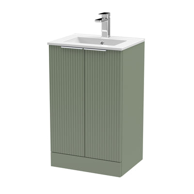 Hudson Reed Fluted Floor Standing 500mm Vanity Unit & Minimalsit Ceramic Basin - Satin Green