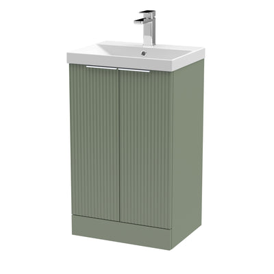 Hudson Reed Fluted Floor Standing 500mm Vanity Unit & Thin Edge Ceramic Basin - Satin Green