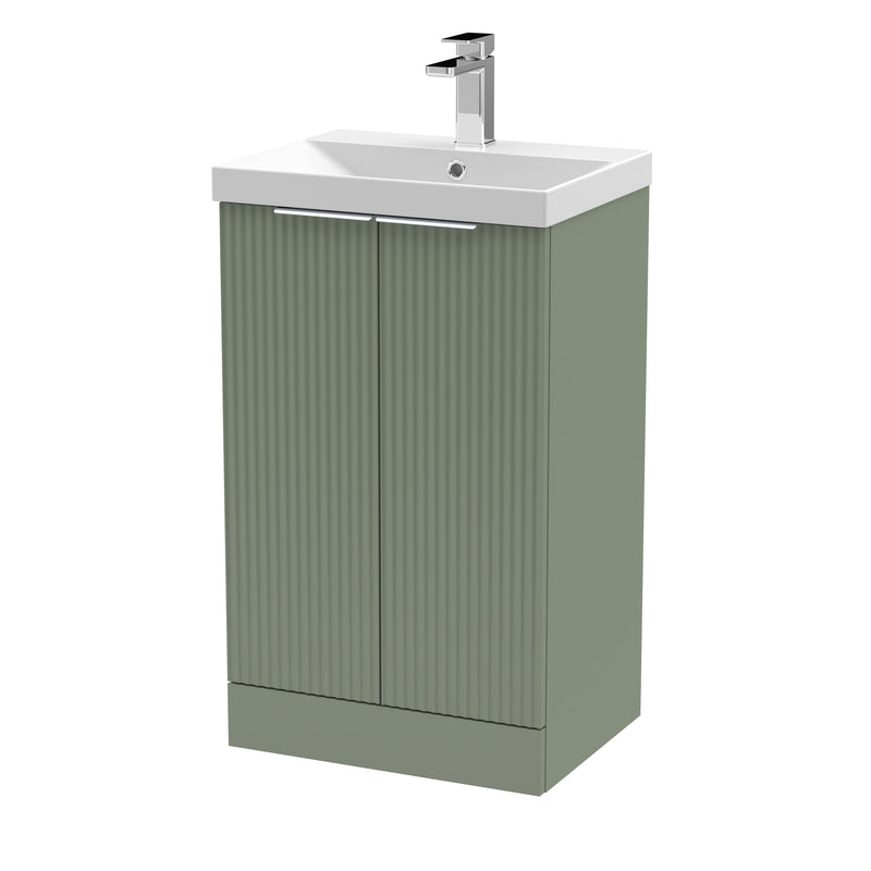 Hudson Reed Fluted Floor Standing 500mm Vanity Unit & Thin Edge Ceramic Basin - Satin Green
