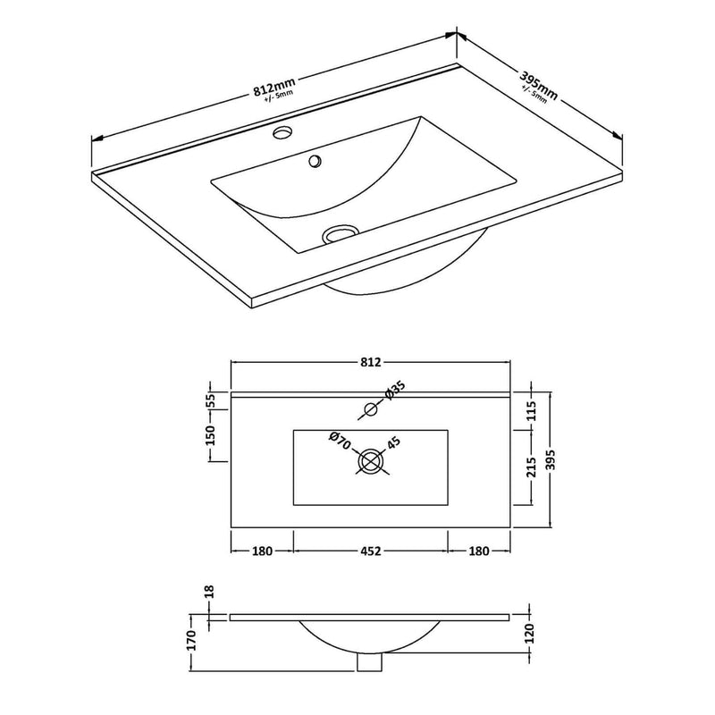 Lana 800mm Floor Standing 2 Drawer Vanity Unit & Basin Complete for Bathroom