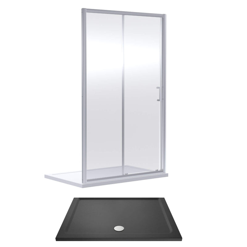 Porto Chrome 6mm Sliding Shower Door With Slate Effect Stone Resin Tray & Waste - 1200 x 1000mm