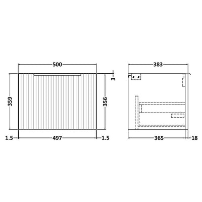 Hudson Reed Fluted Wall Hung 500mm Vanity Unit With 1 Drawer & Ceramic Basin - Satin Grey