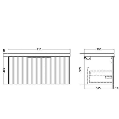 Hudson Reed Fluted Wall Hung 800mm Vanity Unit With 1 Drawer & Ceramic Basin