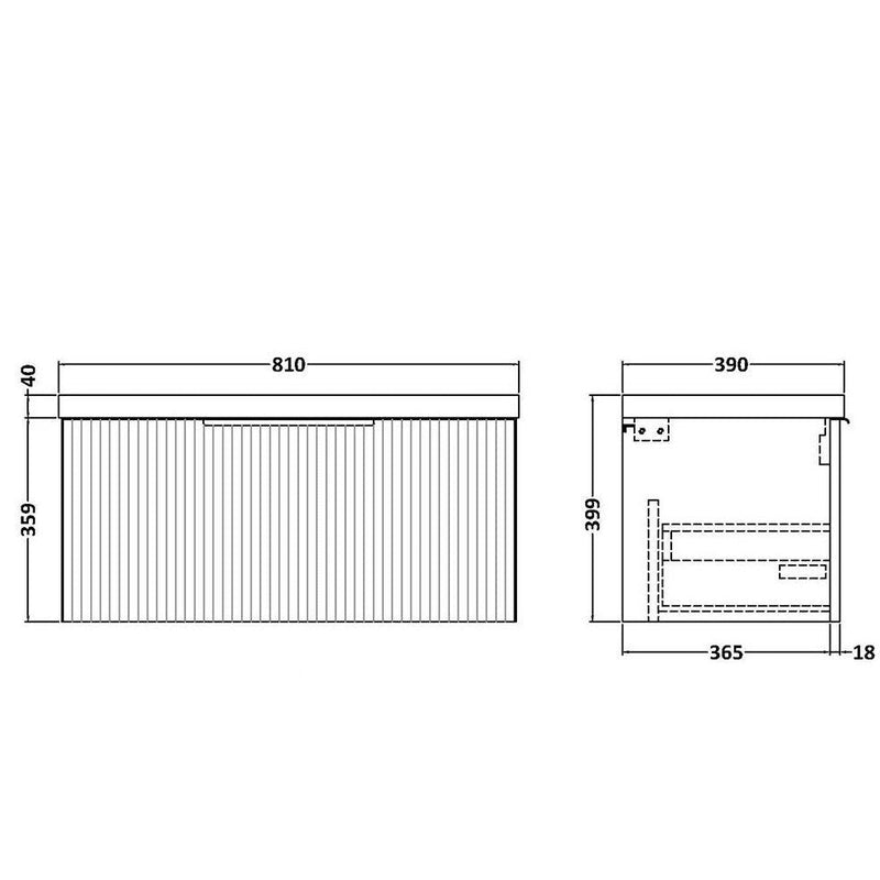 Hudson Reed Fluted Wall Hung 800mm Vanity Unit With 1 Drawer & Ceramic Basin