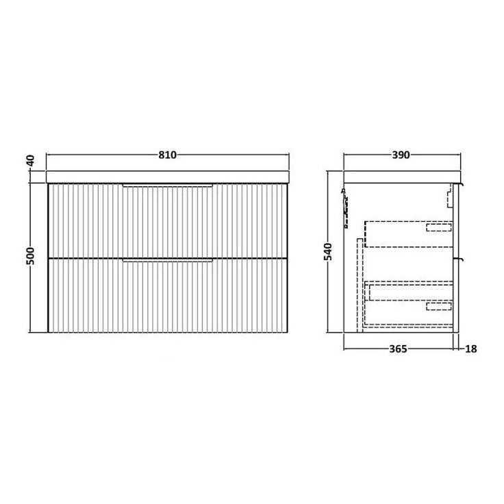 Hudson Reed Fluted Wall Hung 800mm Vanity Unit With 2 Drawers & Ceramic Basin