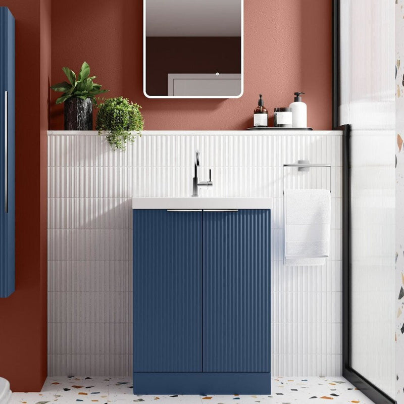 Hudson Reed Fluted Floor Standing 600mm Vanity Unit & Ceramic Basin - Satin Blue