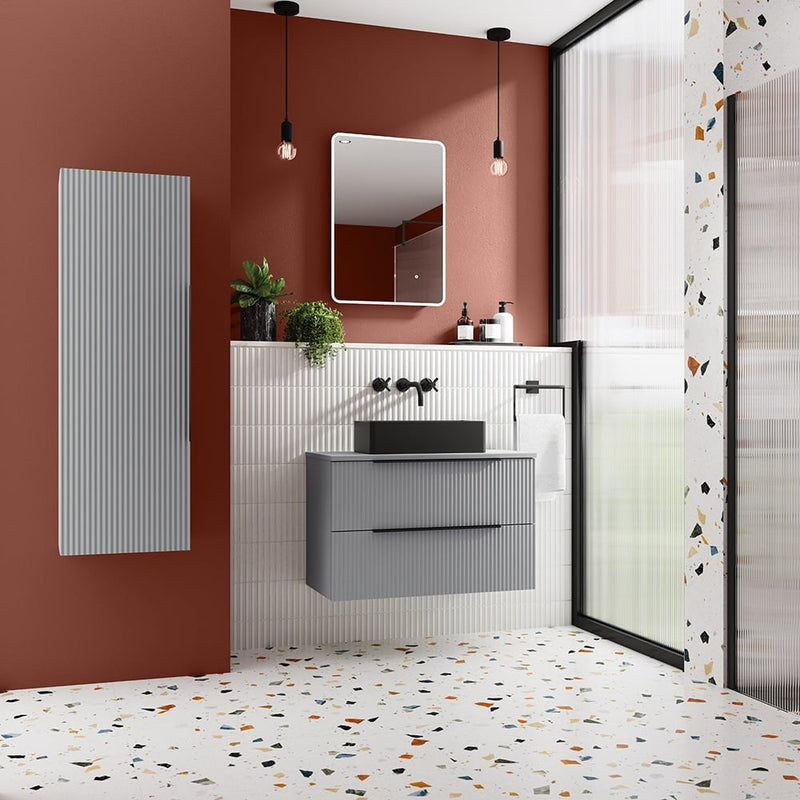 Hudson Reed Fluted Wall Hung 1200 x 400mm Tall Unit - Satin Grey