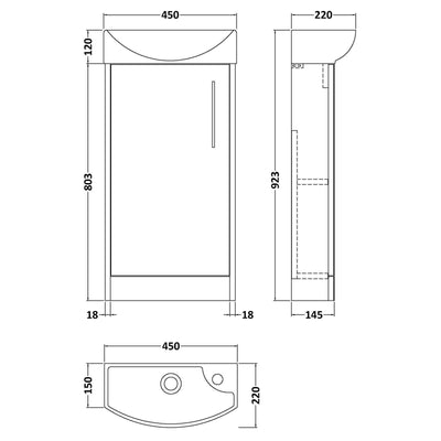 Hudson Reed Juno Compact Floor Standing 440mm Vanity Unit With Ceramic Basin