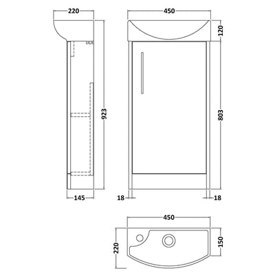 Hudson Reed Juno Compact Floor Standing 440mm Vanity Unit With Ceramic Basin
