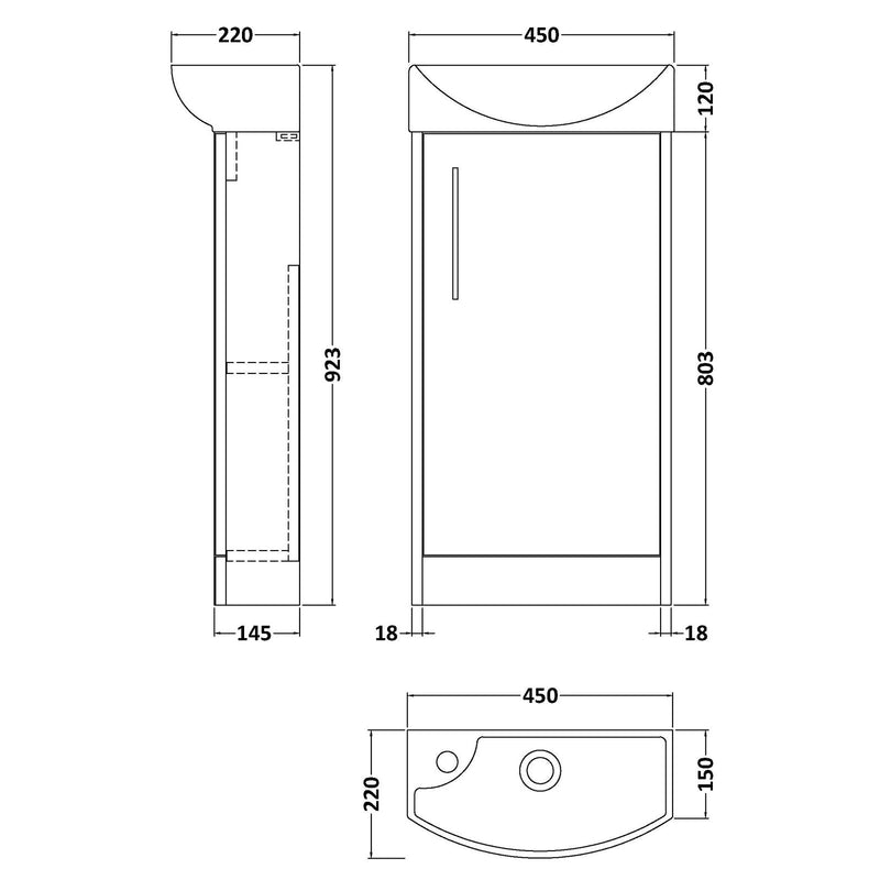 Hudson Reed Juno Compact Floor Standing 440mm Vanity Unit With Ceramic Basin