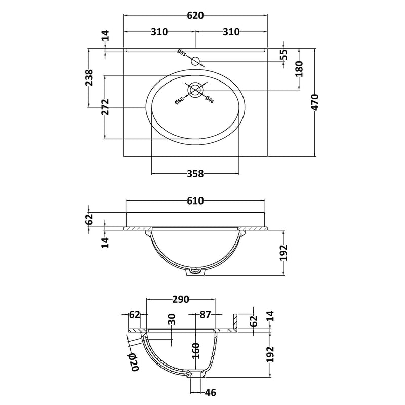 Classique 600mm Floor Standing Vanity Unit With 2 Doors With Grey Marble Worktop With Round Basin - Satin White