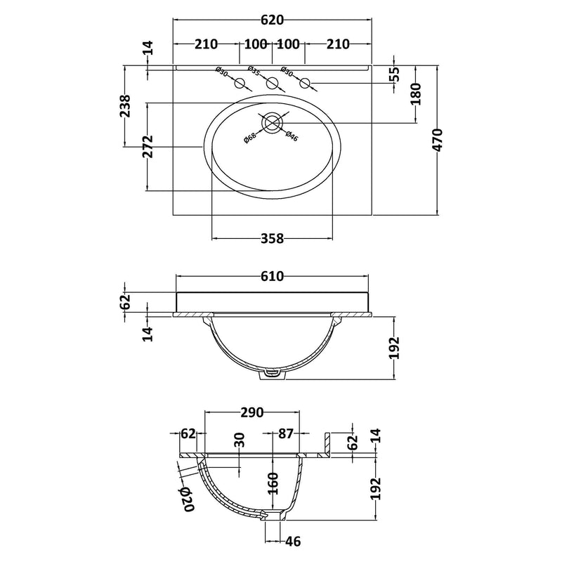 Classique 600mm Floor Standing Vanity Unit With 2 Doors With Grey Marble Worktop With Round Basin - Soft Black