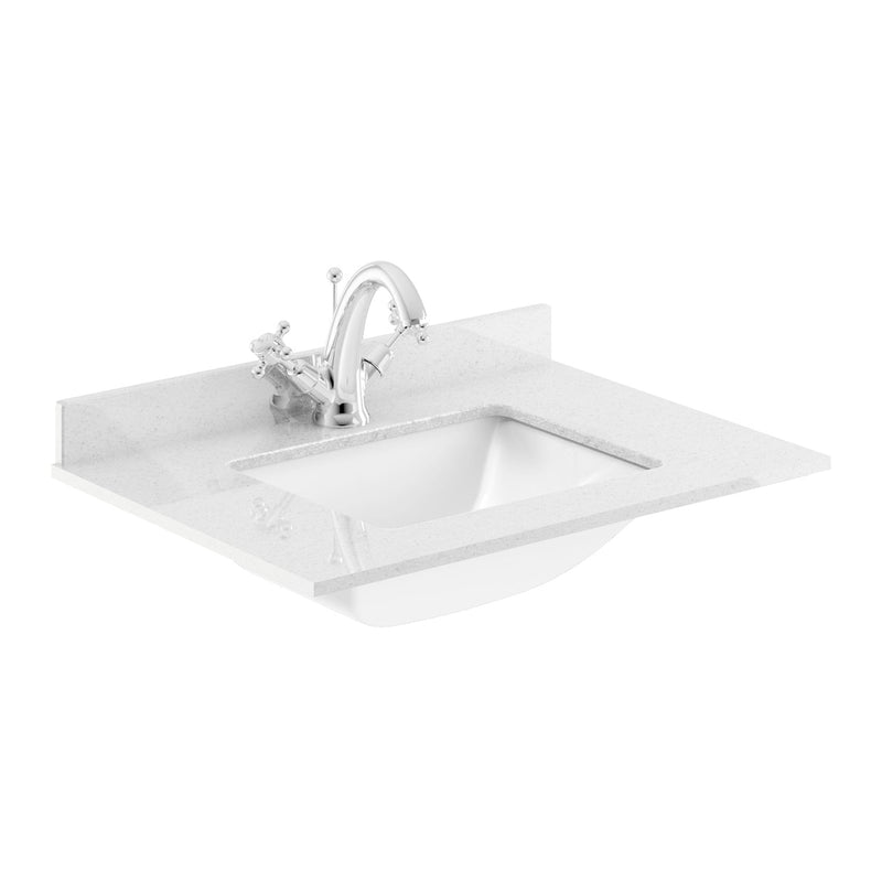 Classique 600mm Floor Standing Vanity Unit With 2 Doors With White Marble Worktop With Square Basin - Satin White