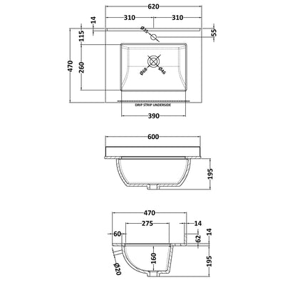 Classique 600mm Floor Standing Vanity Unit With 2 Doors With White Marble Worktop With Square Basin - Satin Grey
