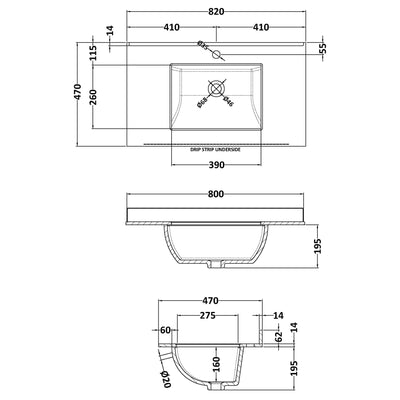 Classique 800mm Wall Hung Vanity Unit With 1 Drawer With White Marble Worktop With Square Basin - Satin White