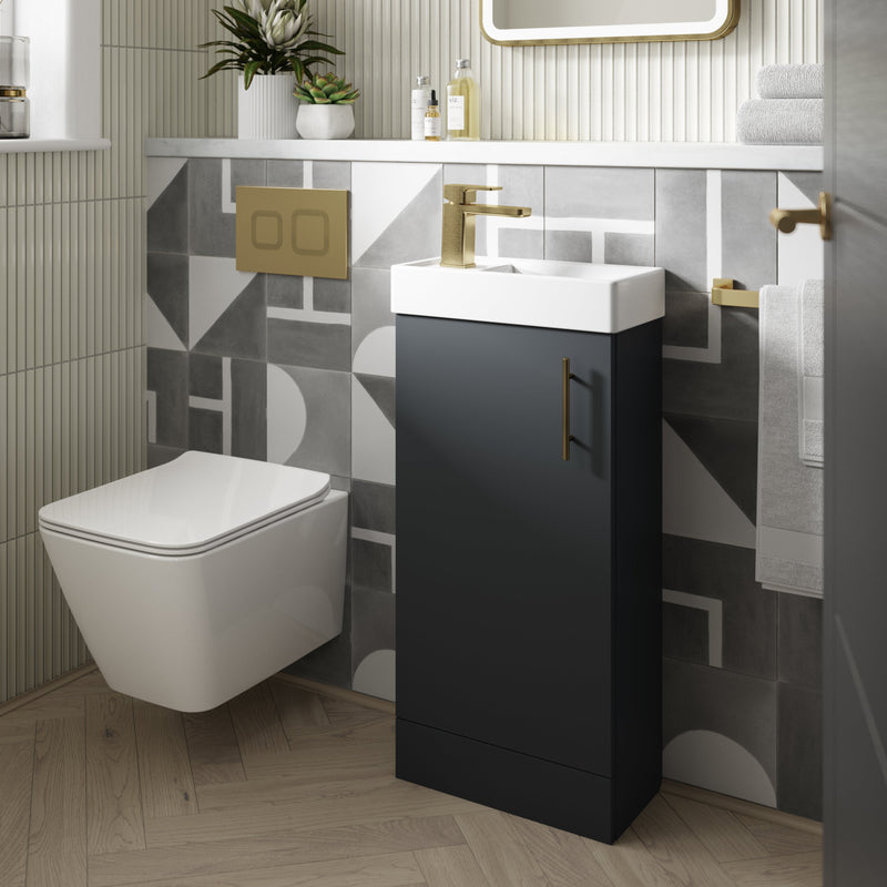 Jenson 400 x 222mm Floor Standing Cloakroom Vanity Unit & Ceramic Basin - Soft Black