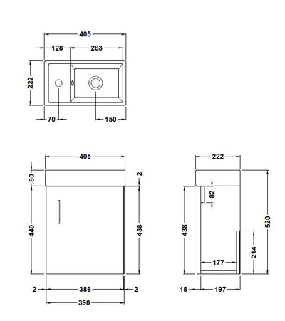 Jenson 400 x 222mm Wall Hung Cloakroom Vanity Unit & Ceramic Basin - Soft Black
