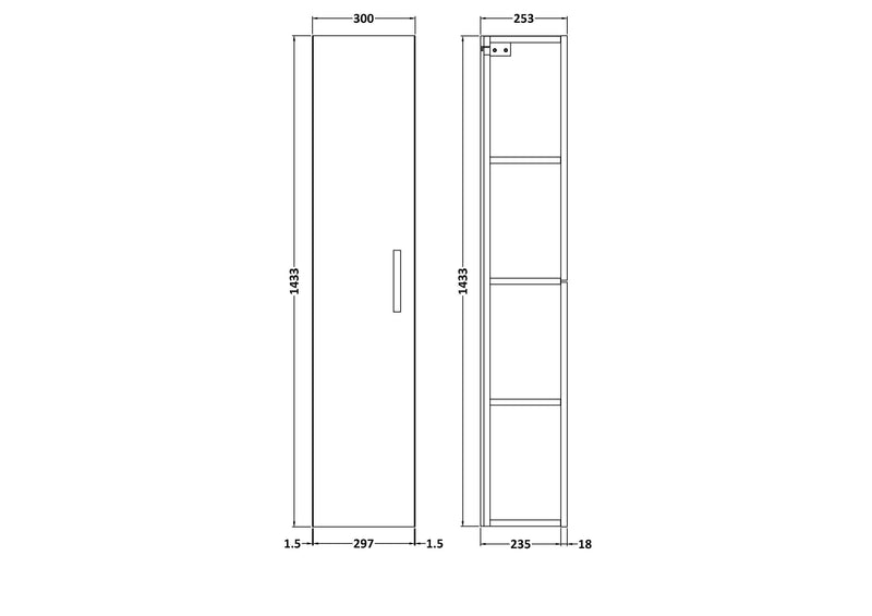 Lana 300mm Wall Hung Tall Storage Unit With 1 Door - Satin Grey