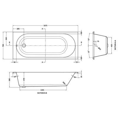 Round Single Ended Straight Bath - 1675 x 700mm