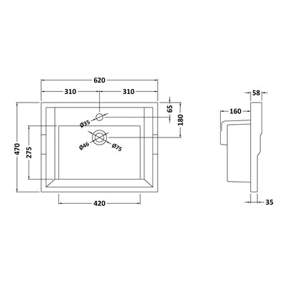 Classique 600mm Wall Hung Vanity Unit With 1 Drawer With Traditional Basin - Soft Black