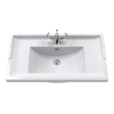 Classique 600mm Floor Standing Vanity Unit With 2 Doors With Traditional Basin - Satin White